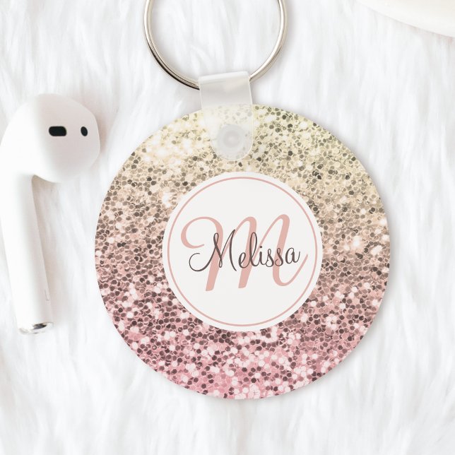 Custom Blush Pink Glitter Unicorn Monogrammed Name Keychain (Creator Uploaded)