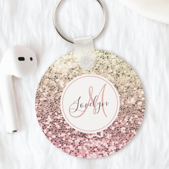 Custom Blush Pink Glitter Unicorn Monogrammed Name Keychain (Creator Uploaded)