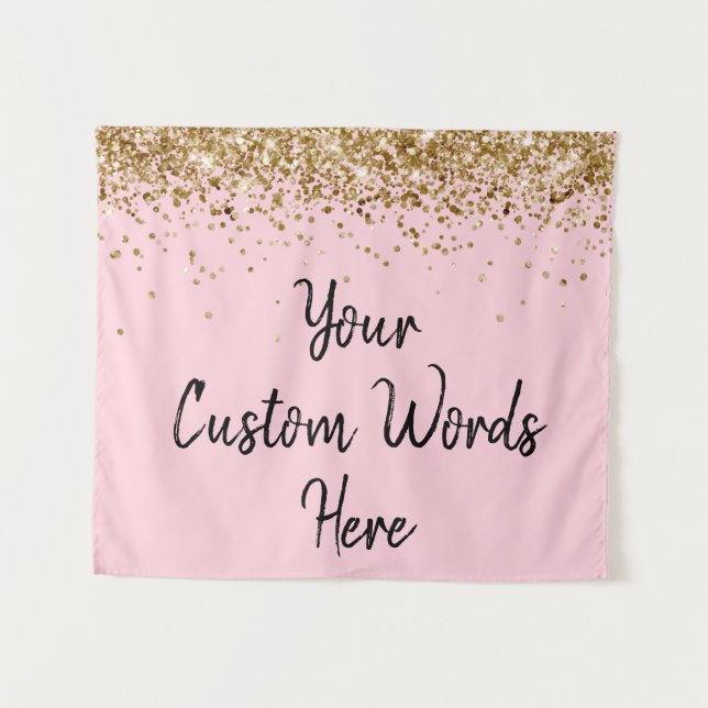Custom Blush Pink Gold Birthday Party Photo Booth Tapestry (Front (Horizontal))