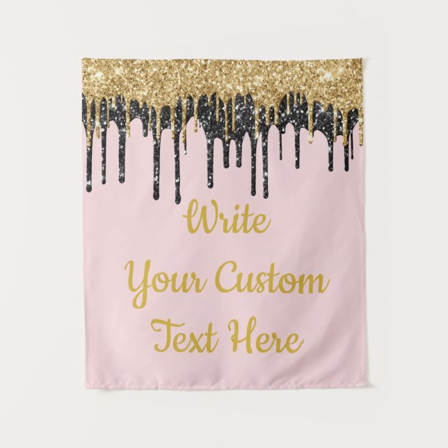 Custom Blush Pink Gold Glitter Birthday Backdrop (Front)