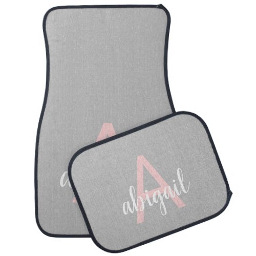 Custom Blush Pink Gray Elegant Monogrammed Name Car Floor Mat