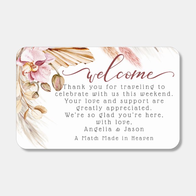 Custom Blush Pink Ivory Pampas Grass Matchboxes (Front)