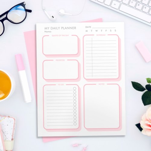 Custom Blush Pink Minimalist Undated Daily Planner Notepad