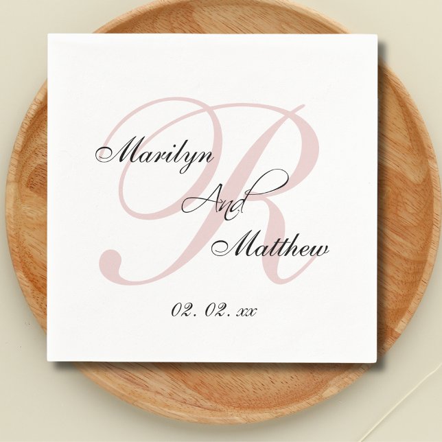 Custom Blush Pink Monogram Elegant Wedding  Napkins (Creator Uploaded)