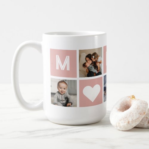 Custom Blush Pink Mothers Day 5 Photo Collage Coffee Mug