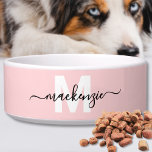 Custom Blush Pink Name Pet Bowl<br><div class="desc">Create Your Own Personalized Blush Pink Monogram Pet Bowl. This stylish white pet bowl features a soft blush pink band wrapped around the middle, with a bold monogram front and center. A white initial is paired with a black script name across it for a chic and personal touch. Designed to...</div>