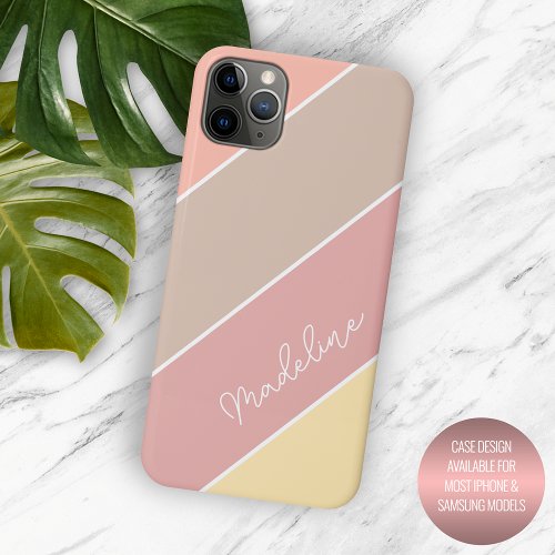 Custom Blush Pink Peach Orange Yellow Stripes iPhone 11 Pro Max Case