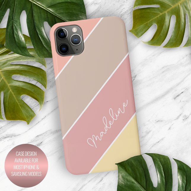 Custom Blush Pink Peach Orange Yellow Stripes iPhone Case (Creator Uploaded)
