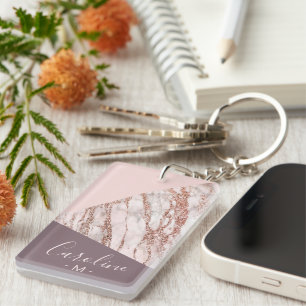 Custom Blush Pink Rose Gold Marbled Art Pattern  Keychain