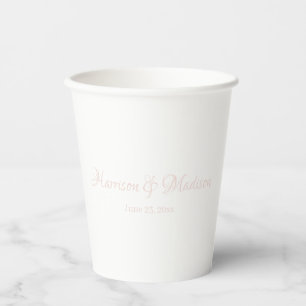 Custom blush pink script Couple Name Date Wedding  Paper Cups