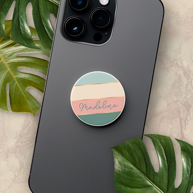 Custom Blush Pink Seafoam Green Stripes Pattern PopSocket (Creator Uploaded)