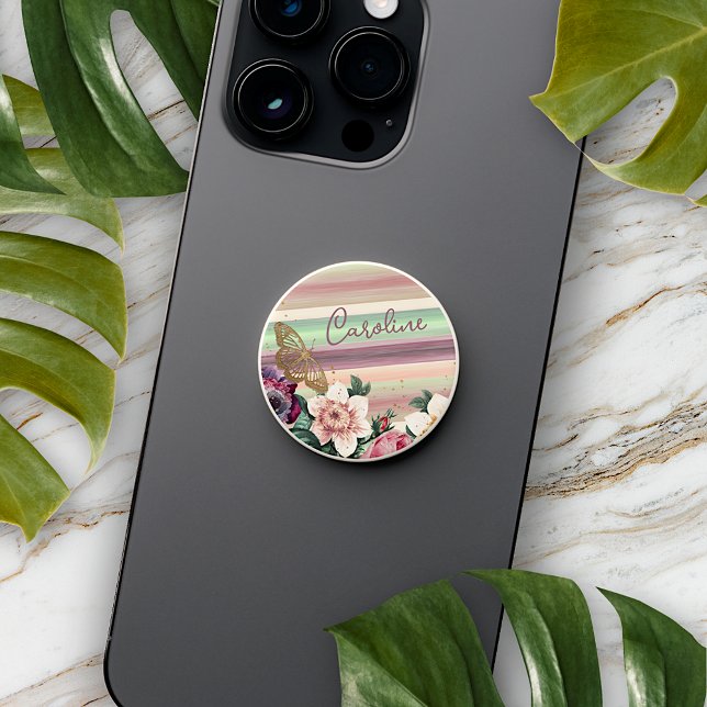 Custom Blush Pink Spring Watercolor Art Stripes PopSocket (Creator Uploaded)