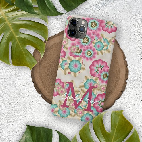 Custom Blush Pink Teal Aqua Blue Flowers Pattern iPhone 11 Pro Max Case
