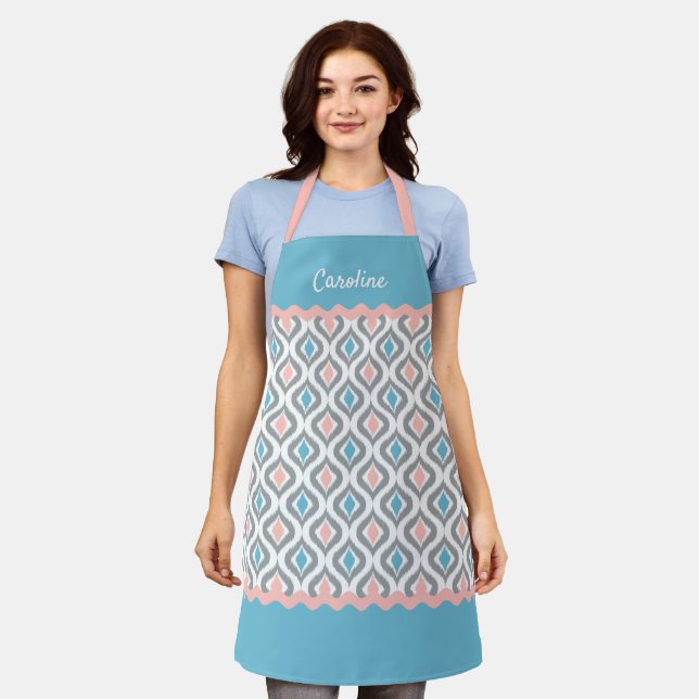 Custom Blush Pink Turquoise Blue Ogee Pattern Apron (Worn)