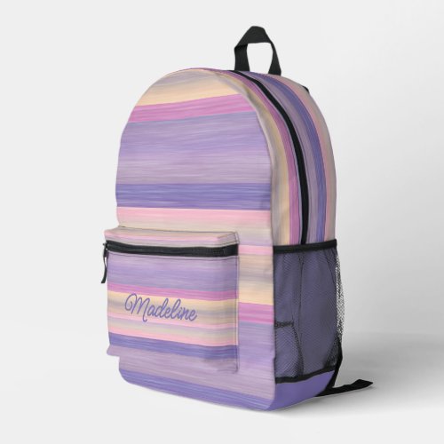 Custom Blush Pink Violet Purple Watercolor Stripes Printed Backpack