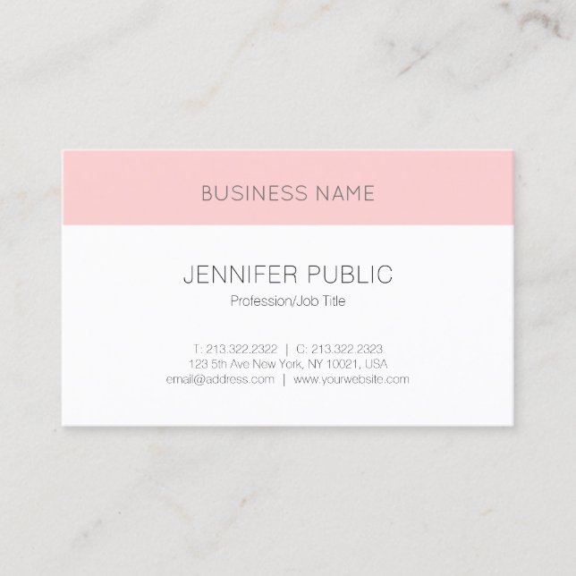 Custom Blush Pink White Modern Elegant Template Business Card (Front)