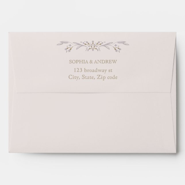 Custom blush return address & rustic floral liner envelope (Back (Top Flap))