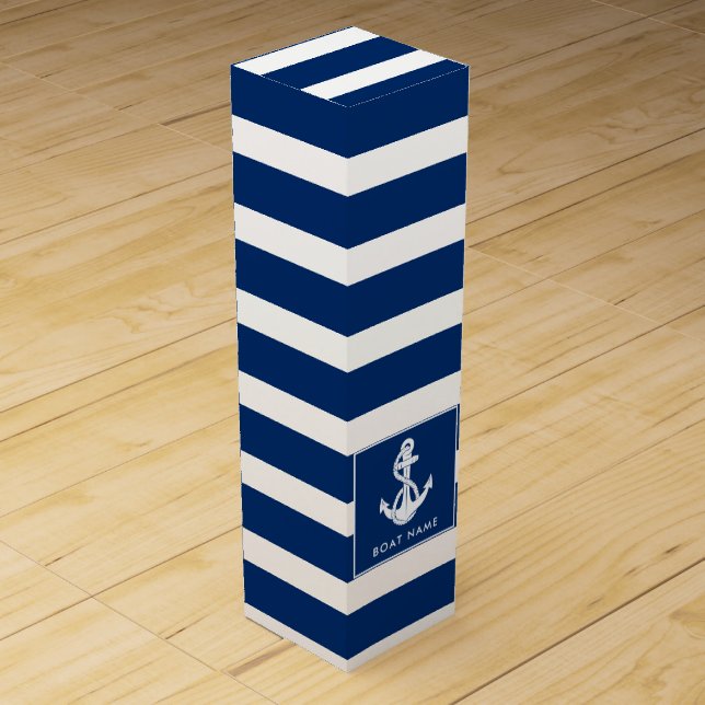 Custom Boat Anchor Name Nautical Coastal Wine Box (Front)