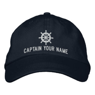 Custom boat captain hat with nautical ship wheel