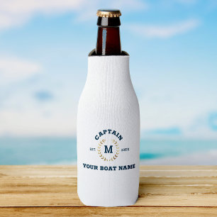 Custom Boat Captain Monogram Gold Laurel Nautical Bottle Cooler