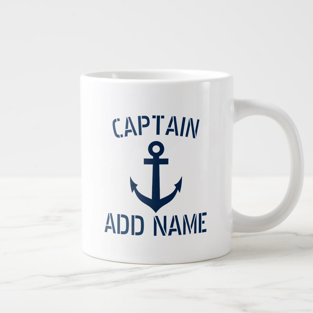 Custom boat captain name & anchor large jumbo mug Zazzle