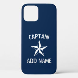 Custom boat captain name nautical star navy blue iPhone 12 case
