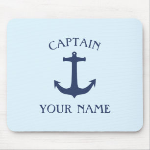 Custom boat captain name navy anchor mouse pad