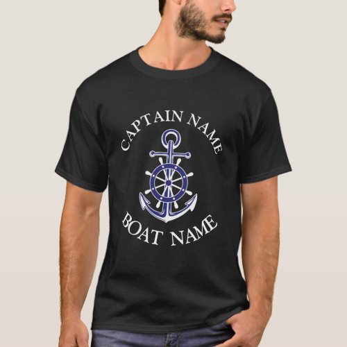 Custom boat captain name navy anchor shirt