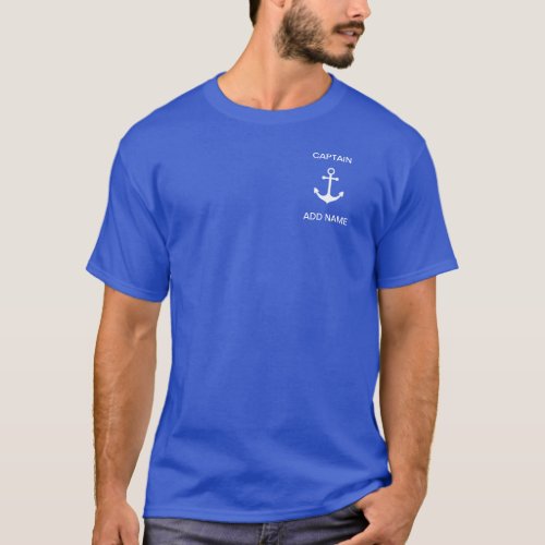 Custom boat captain name navy anchor T_Shirt