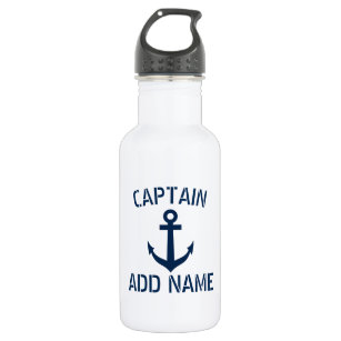 Custom boat captain name navy anchor water bottle