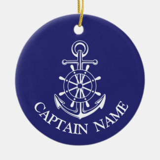 Custom boat captain name navy nautical sailor butt ceramic ornament