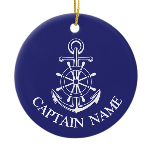 Custom boat captain name navy nautical sailor butt ceramic ornament