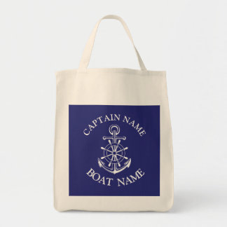Custom boat captain name navy nautical sailor butt tote bag