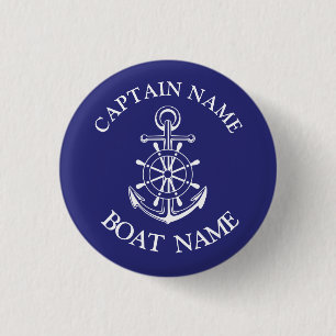 Custom boat captain name navy nautical sailor button