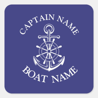Custom boat captain name navy nautical sailor cla square sticker
