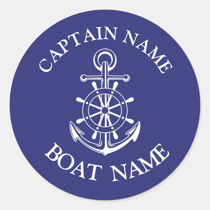 Custom boat captain name navy nautical sailor classic round sticker ...