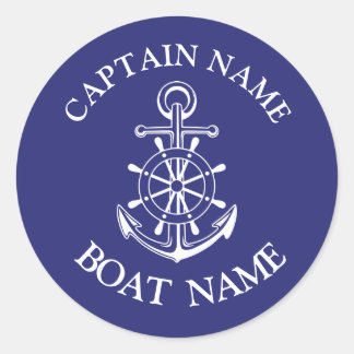 Custom boat captain name navy nautical sailor classic round sticker