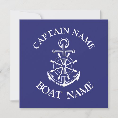 Custom boat captain name navy nautical sailor  invitation