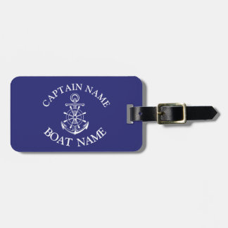 Custom boat captain name navy nautical sailor luggage tag
