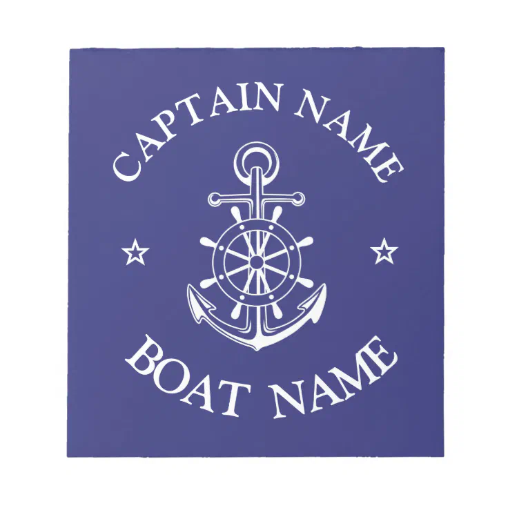 Custom boat captain name navy nautical sailor notepad | Zazzle