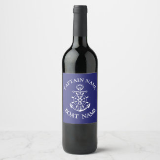 Custom boat captain name navy nautical sailor wine label