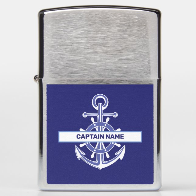 Custom boat captain name navy nautical sailor    zippo lighter (Front)