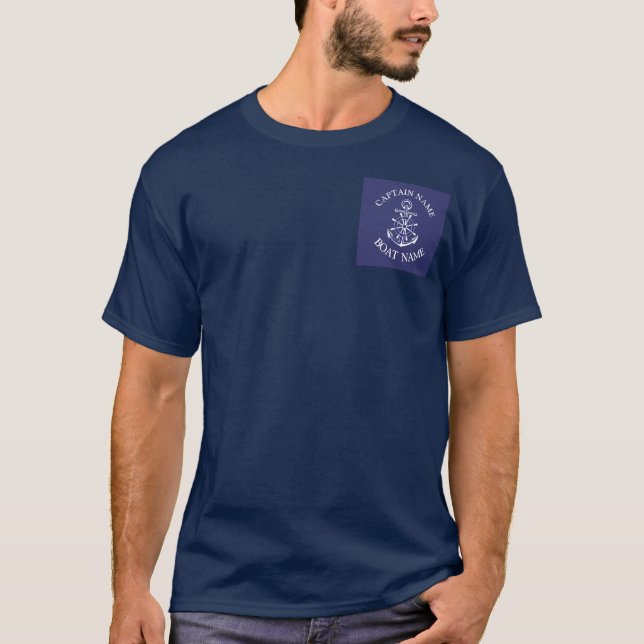 Custom boat captain name navy sailor t-shirt (Front)