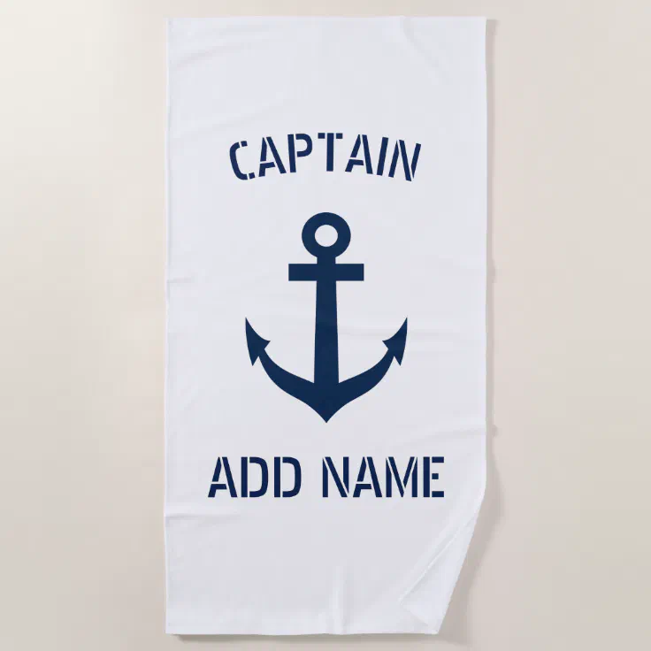 Tzhim Navy Blue Nautical Anchor Beach Towel - 30x60 Inch Coastal Pool Towel, Gift For Sailors, Boat Owners