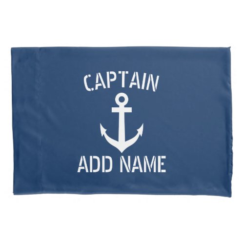 Custom boat captain navy blue nautical ship anchor pillow case