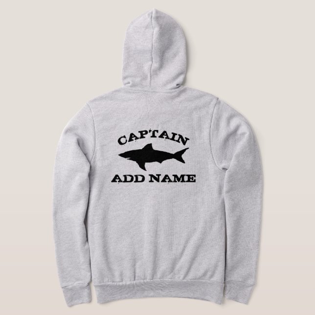 Custom boat captain zipper hoodie with shark logo (Laydown Back)