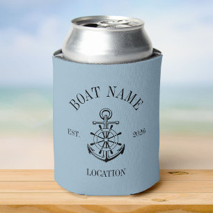 Custom Boat Name Anchor Crest Nautical Lake House Can Cooler