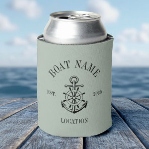 Custom Boat Name Anchor Crest Nautical Lake House Can Cooler
