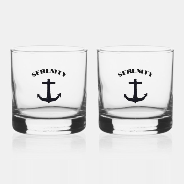 Custom boat name anchor whiskey glass (Front)