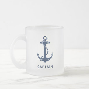 Custom Boat Name and Anchor Beach Frosted Glass Coffee Mug